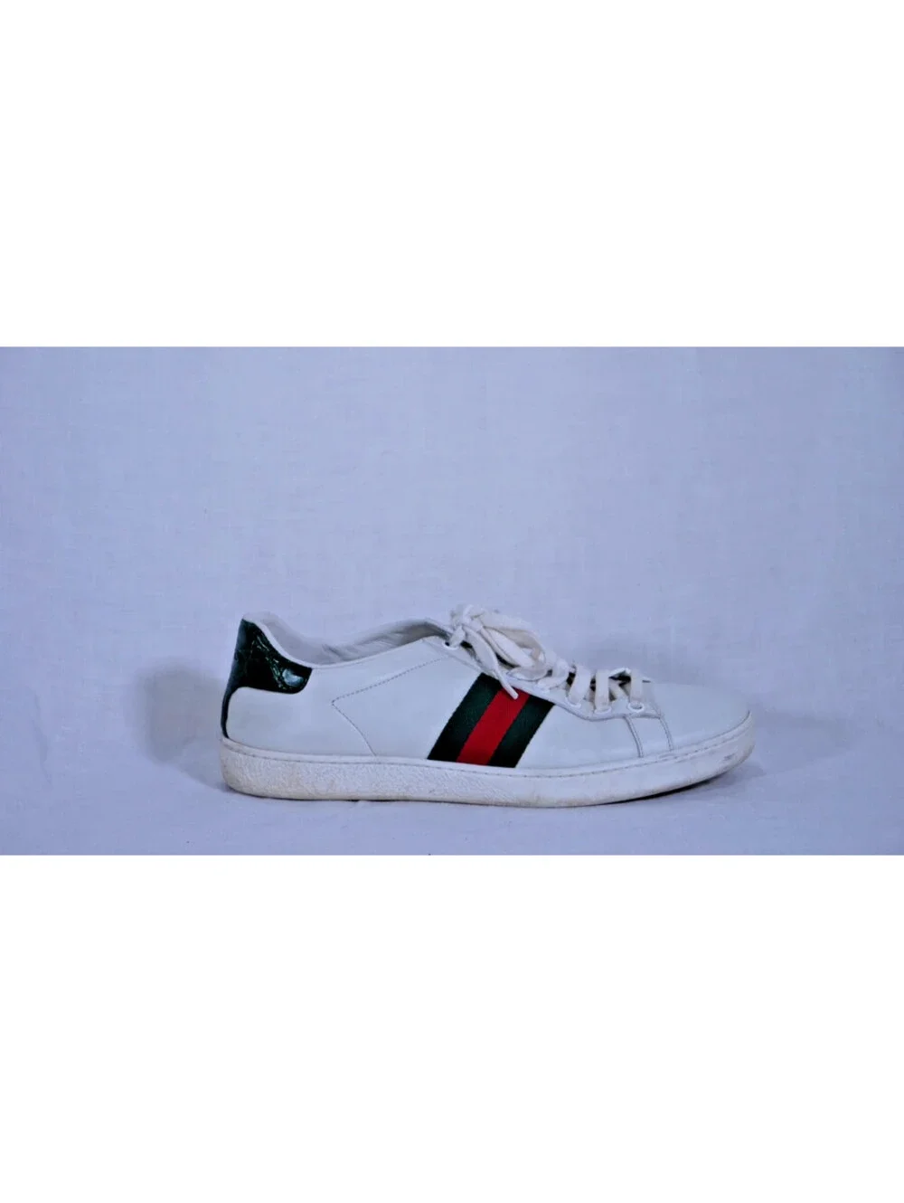 Gucci Ace Leather Sneakers White Red Green Web Stripe Women's Size 7.5
